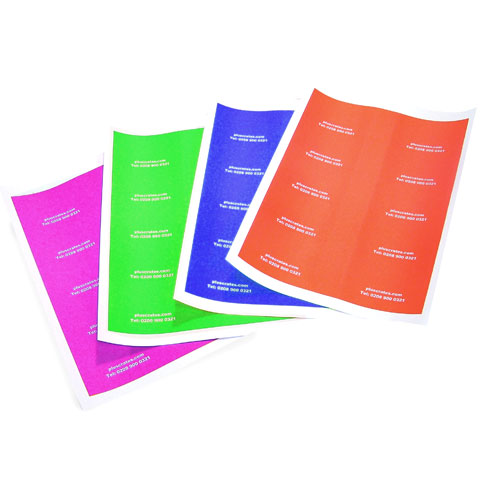 four sheets of coloured labels